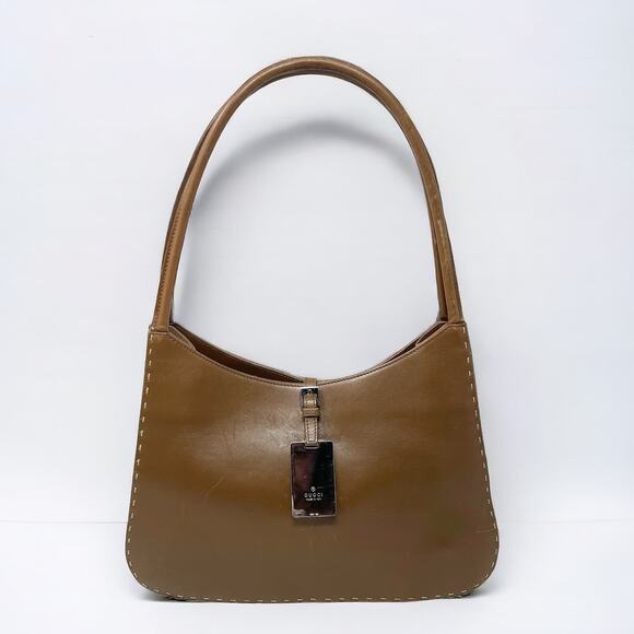 Gucci Handbags - Gucci Vintage Brown Leather Topstitch Shoulder Hobo Bag Purse